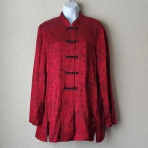VTG R&M Richards by Karen Kwong Red Jacket Blazer Mandarin Collar Size 14
